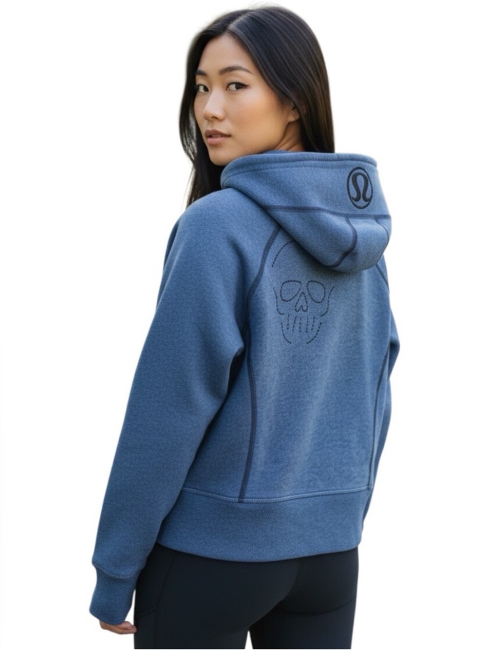 LULULEMON RARE! Scuba Skull Logo Heather Blue Hoodie Jacket Size 6